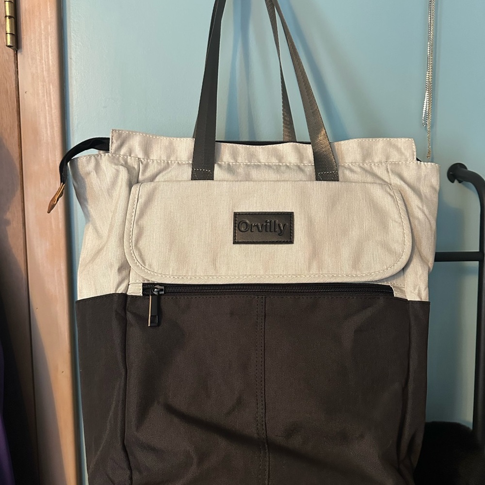 Black and Cream Two-Tone Tote Bag with Canvas and Nylon